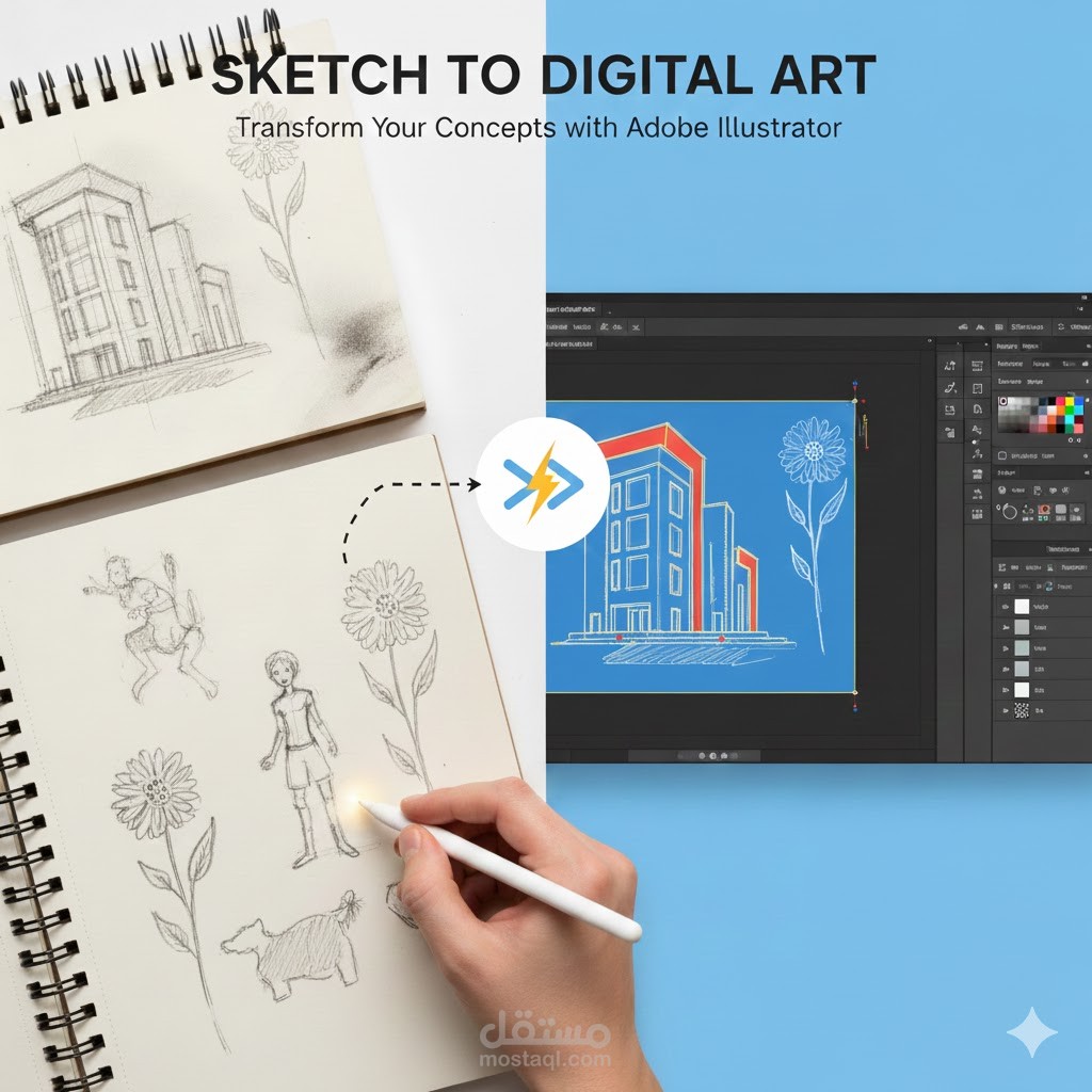 تفريغ رسومات اسكتش لرسومات رقمية باستخدام adobe illustrator