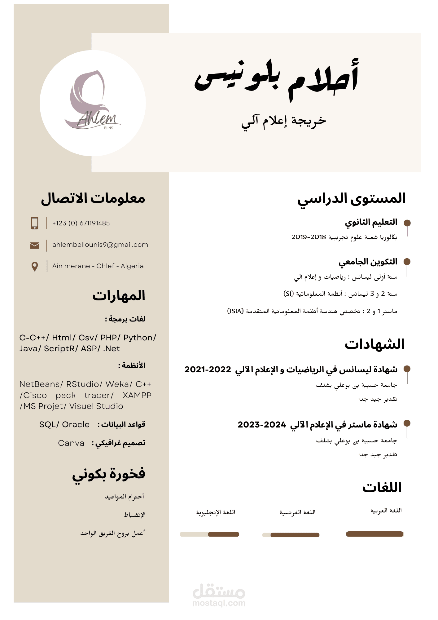 تصميم سيرة ذاتية احترافية بالعربية