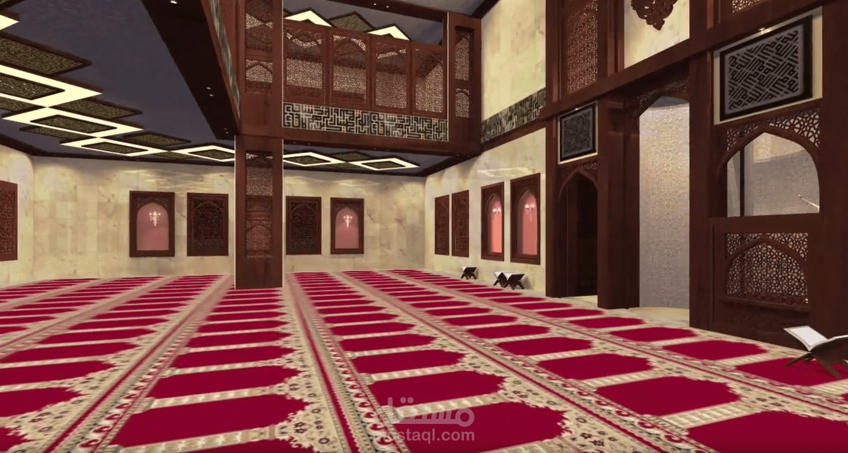 تصميم داخلي لمسجد من طابقين