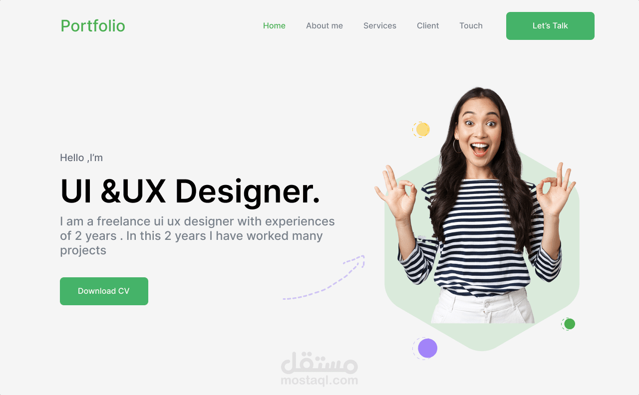 تصميم موقع/قالب Portfolio احترافي لمصمم UX/UI — عرض الأعمال وخبرة المستخدم