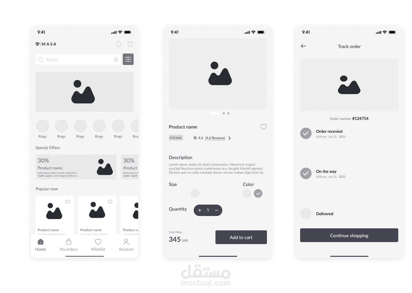 Wireframe تفصيلي لتدفق واجهة المستخدم — هيكل المعلومات وتجربة المستخدم
