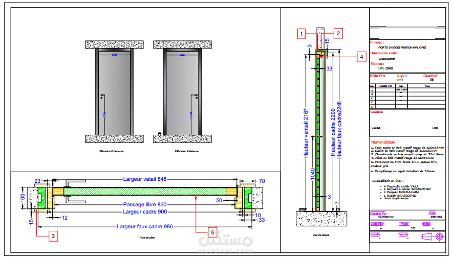 Porte normale en bois finition HPL gris