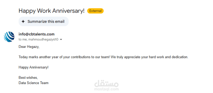 Work Anniversary Email Automation