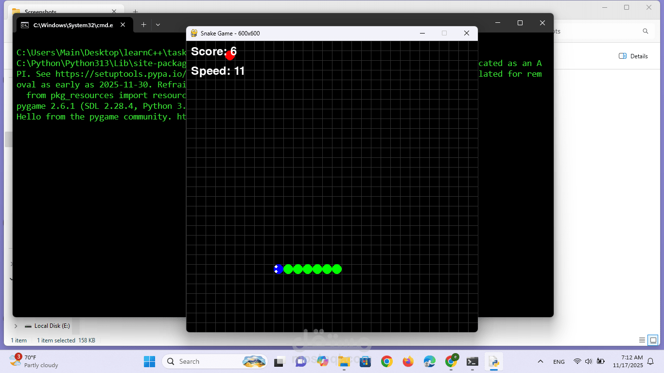 snake game by using python with pygame library