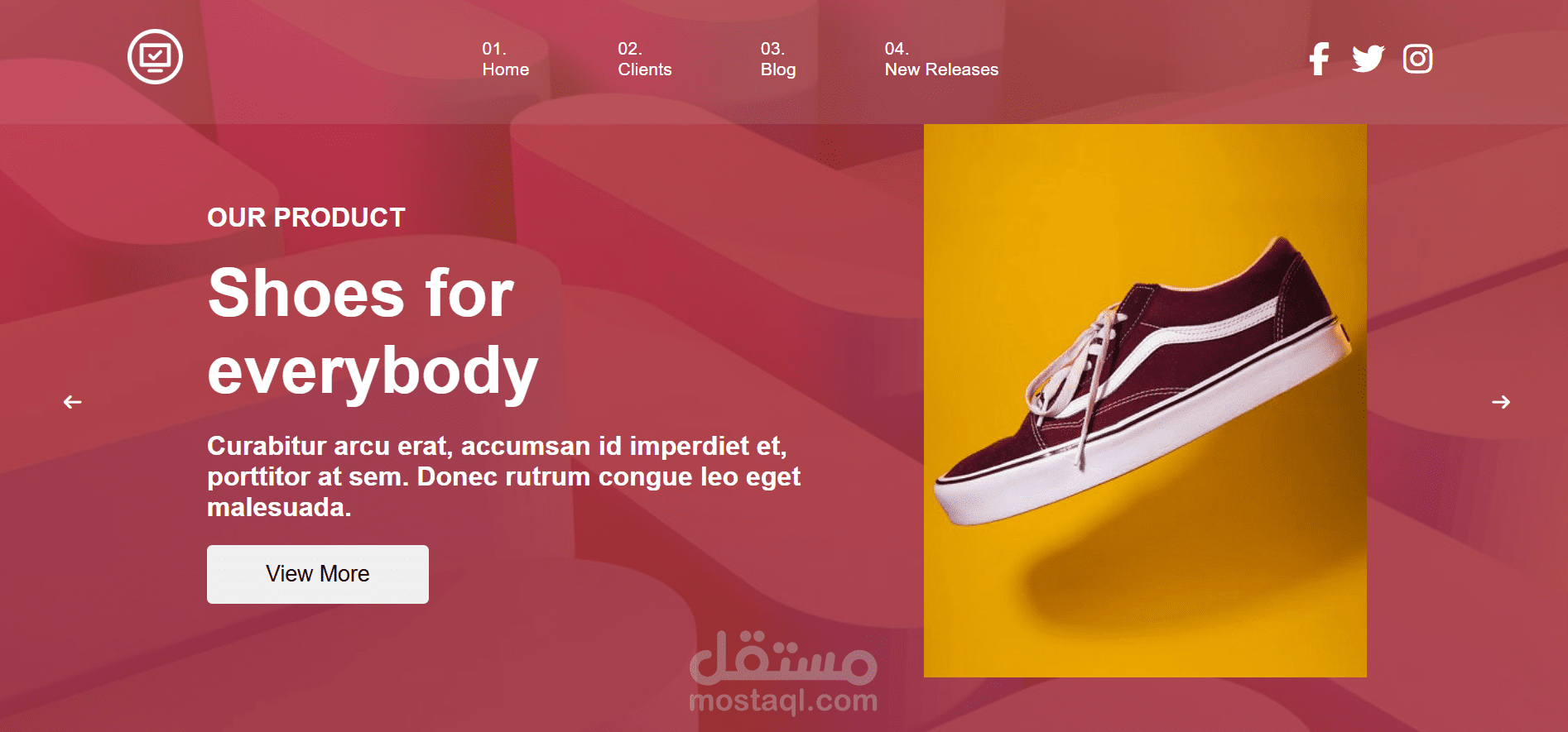 Landing Page لموقع عرض منتجات أحذية بتصميم متجاوب