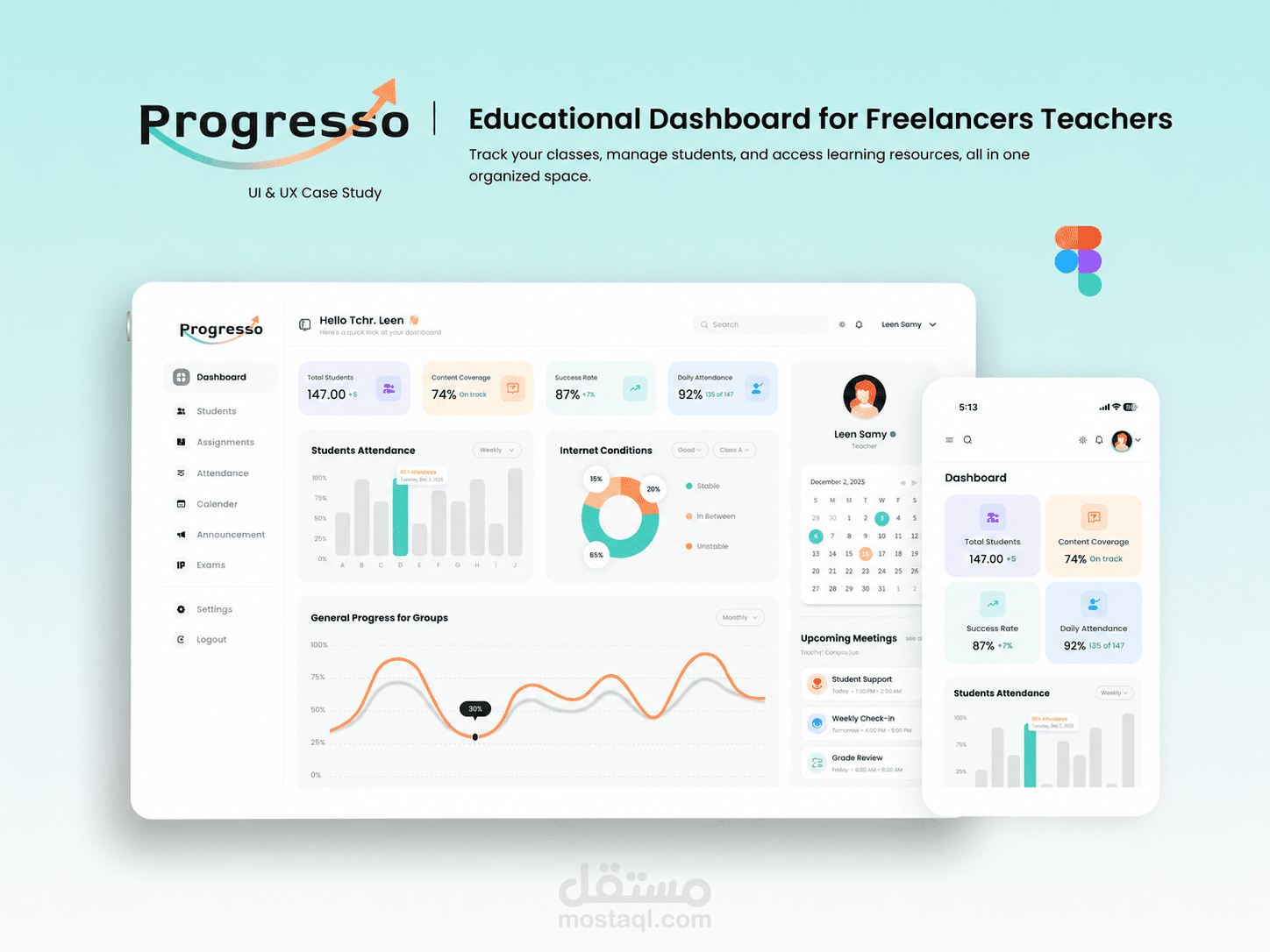 Progresso Ux/Ui | داشبورد للمعلمين المستقلين