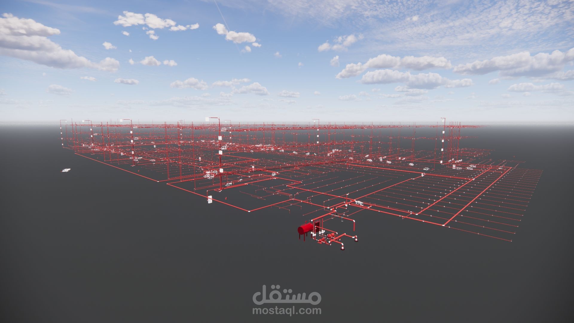 تصميم نظام مكافحة الحريق لمول تجاري في مصر بإستخدام ريفيت