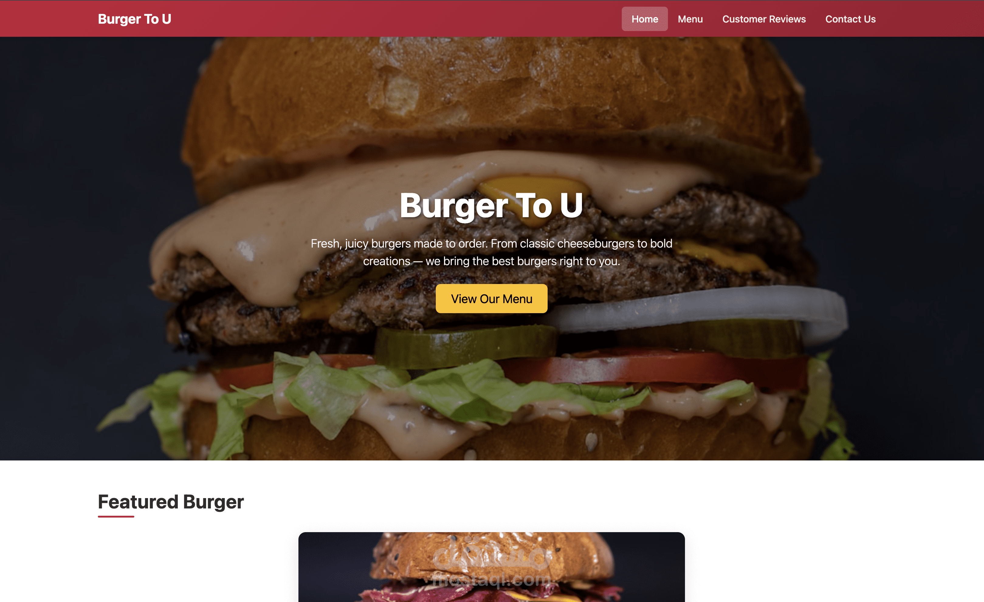 موقع عرض لمطعم Burger To U لتسهيل العرض و اخذ المقترحات