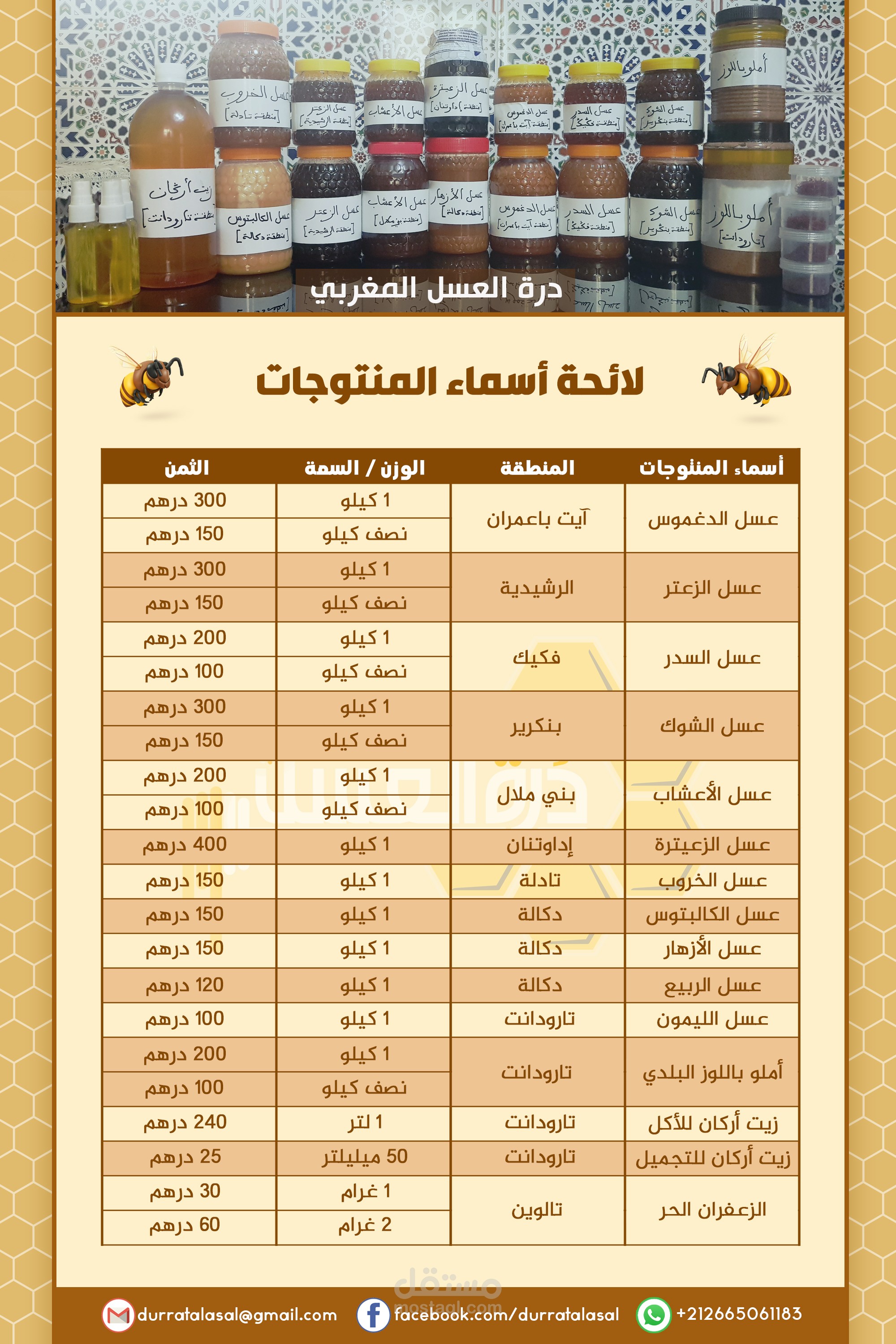 لائحة لمنتجات العسل الطبيعي