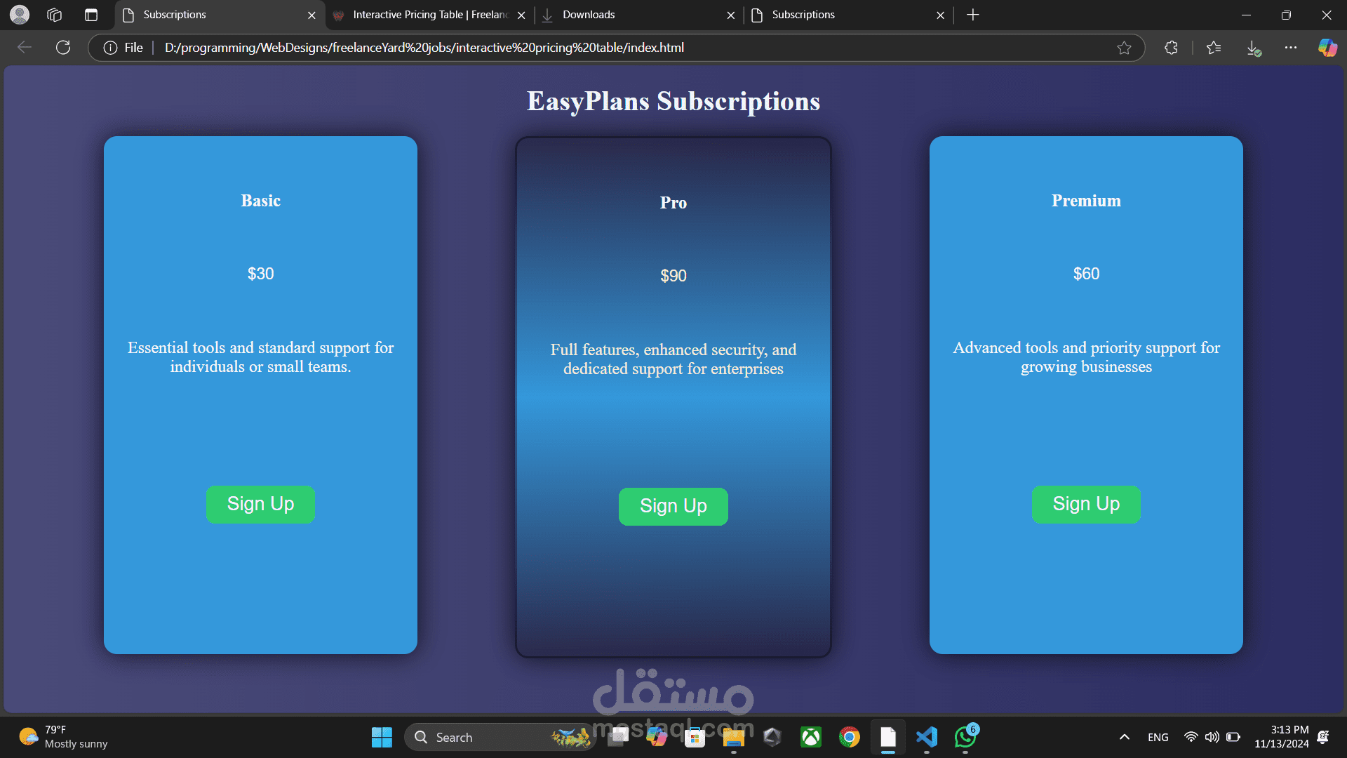 Interactive Pricing Table