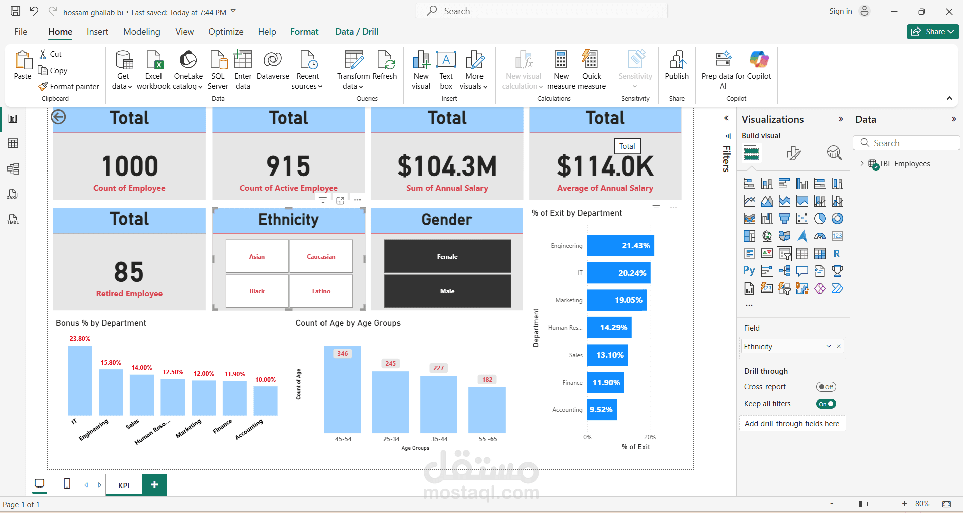 تصميم تقارير موارد بشرية ولوحات بيانات تفاعلية بـ Power BI