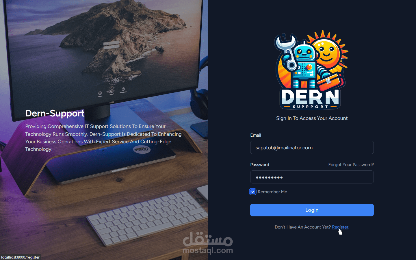 إنشاء الموقع الخاص بشركة Dern Support كجزء من تدريب شركة Pearson