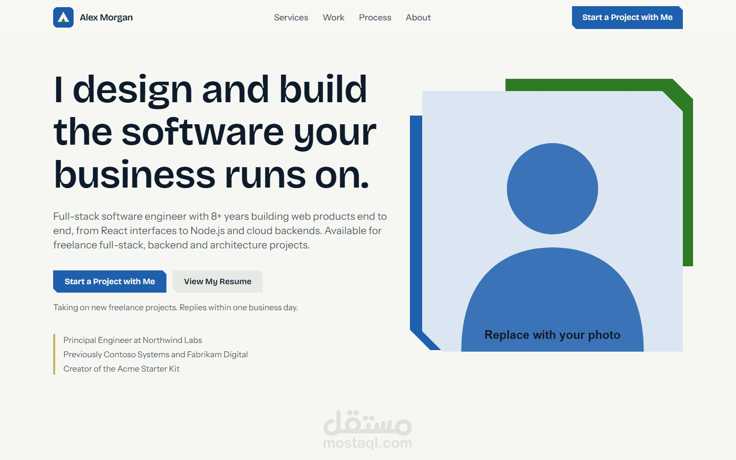 قالب بورتفوليو جاهز للبيع بـ Next.js 16 وReact 19 وTailwind