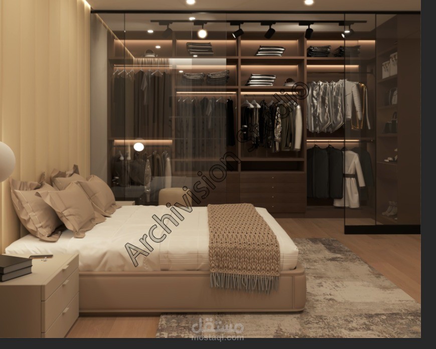 غرفه نوم مصممه بتطبيق 3d max رندر v-ray