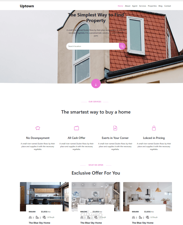 تصميم واجهة موقع عقاري عصري ومتجاوب | Real Estate Landing Page