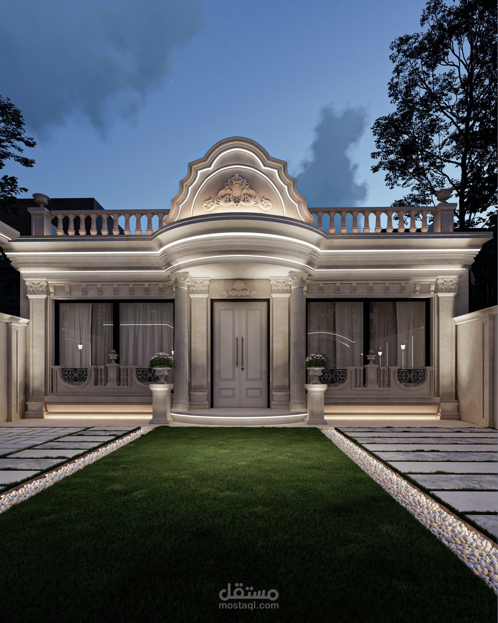 Classic facade design with stone