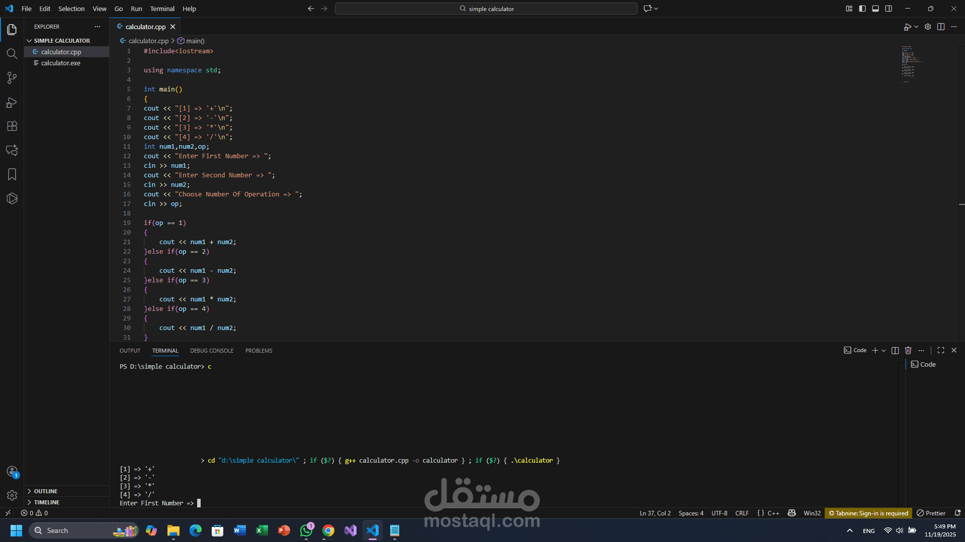 simple calculator-c++
