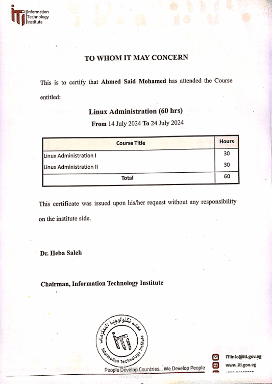 Information Technology Institute – Linux administration 1&2
