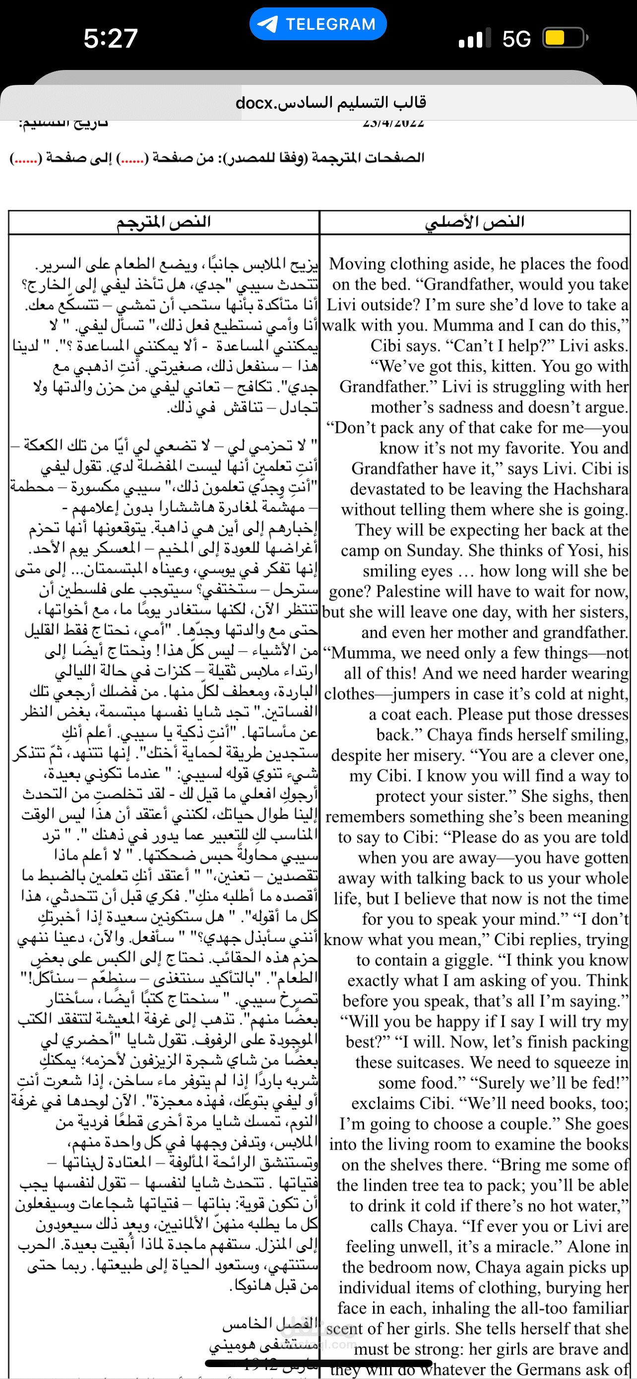 ترجمة مص من رواية اثناء الدراسة