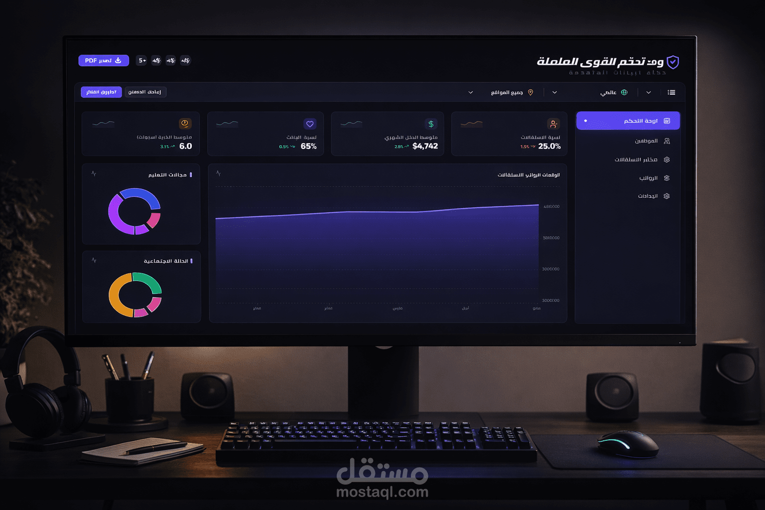 لوحة تحكم ذكية لإدارة الموارد البشرية وتحليل الأداء الوظيفي (HR Analytics Dashboard)