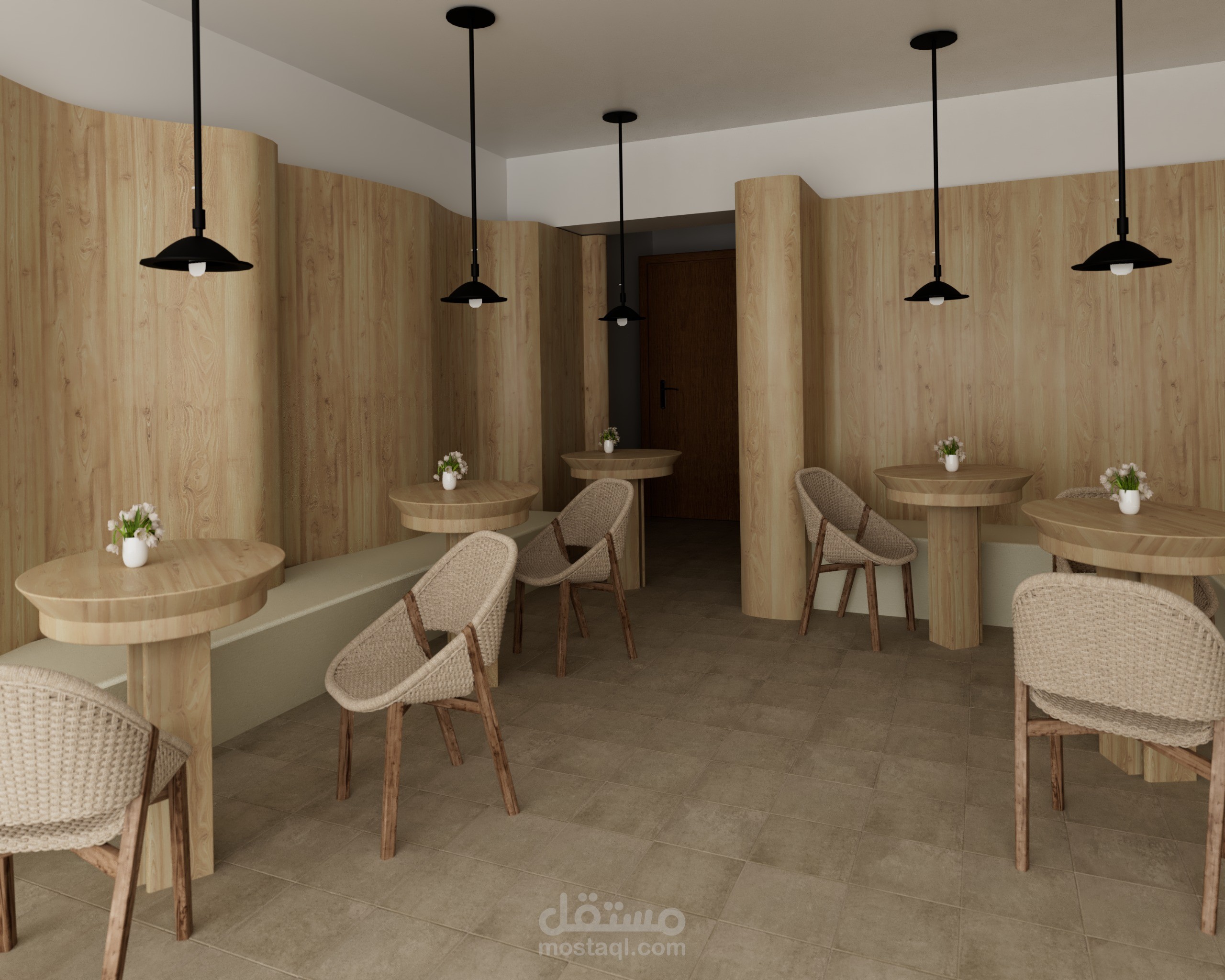 Natural Minimal Café – Interior Design & 3D Visualization