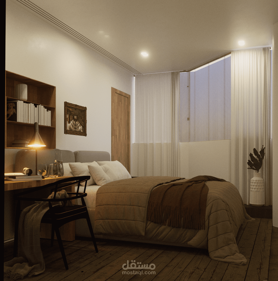 Warm Minimal Bedroom – Interior Design & 3D Visualization