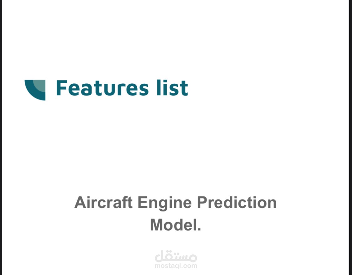 Aircraft engine prediction model features list