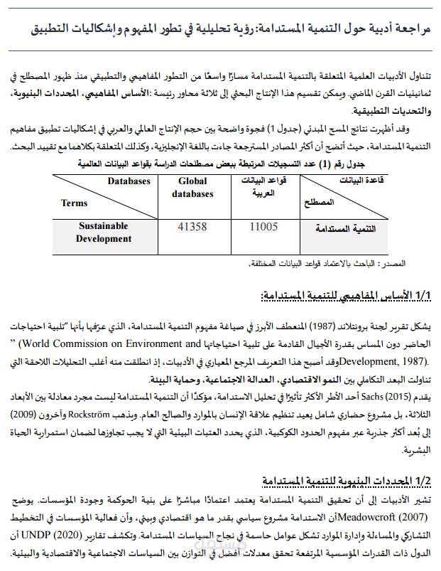 نموذج لمراجعة أدبية لمفهوم التنمية المستدامة