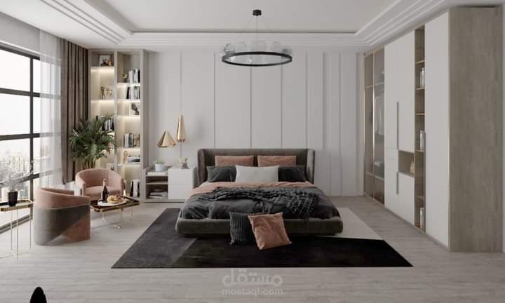 تصميم داخلي لغرفة ماستر باستخدام برنامج 3dmax+vray+auto cad