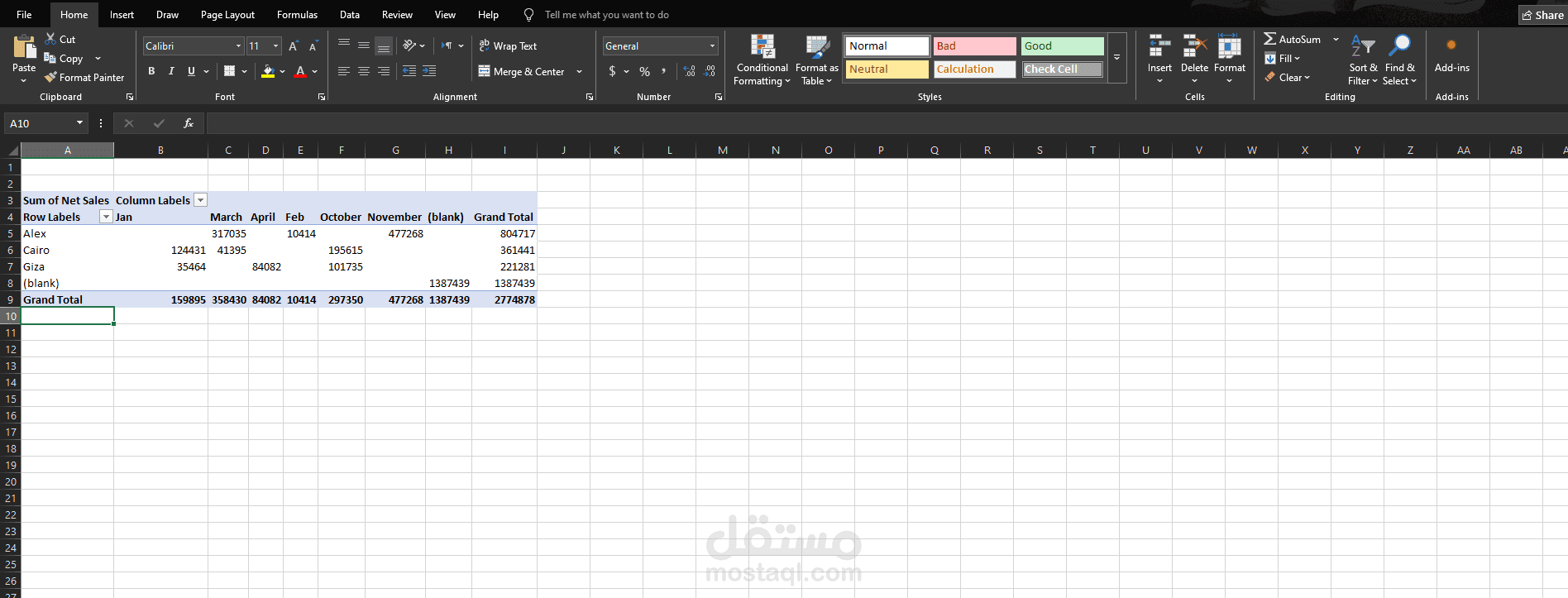 تحليل المبيعات بإستخدام Pivot Table في Excel