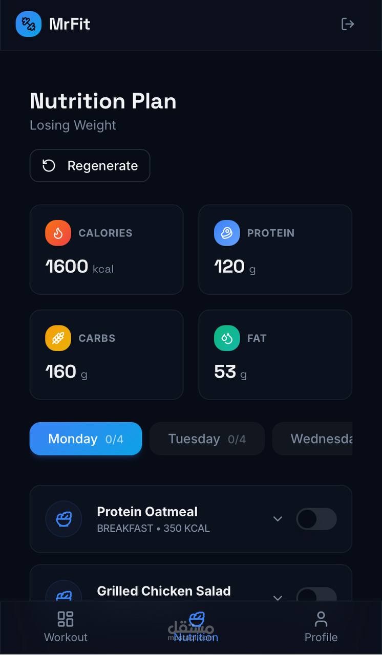 🏋️ تطبيق MrFit AI — منصة متكاملة للياقة البدنية مدعومة بالذكاء الاصطناعي