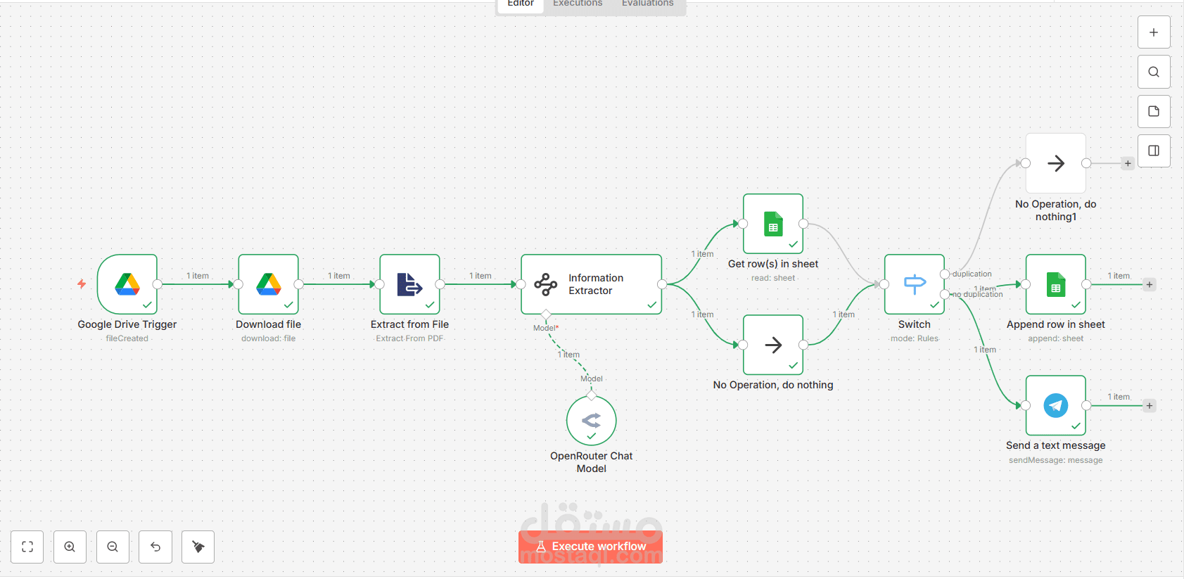 تصميم نظام ذكي n8n لاستخراج بيانات الفواتير وربطها بجوجل شيت مع إشعارات تليجرام