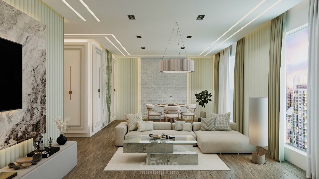 Living room with dining room