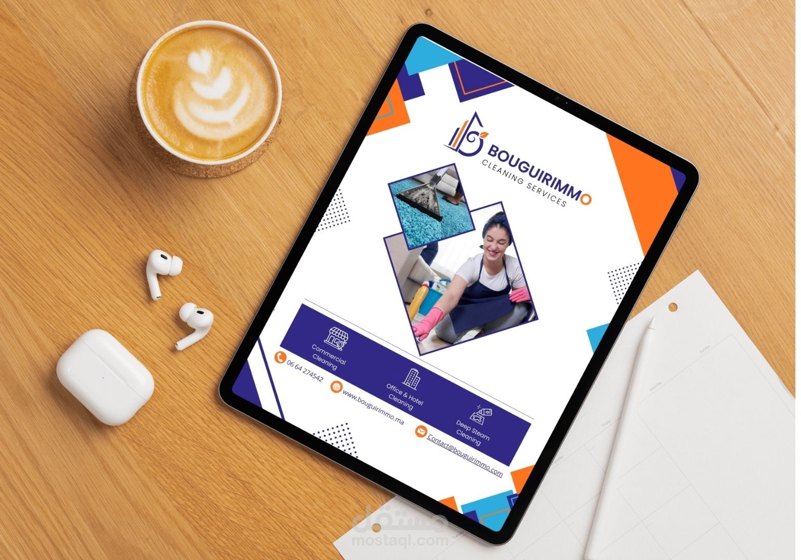 تصميم منشور إنستغرام احترافي لشركة خدمات نظافة بهوية بصرية متكاملة