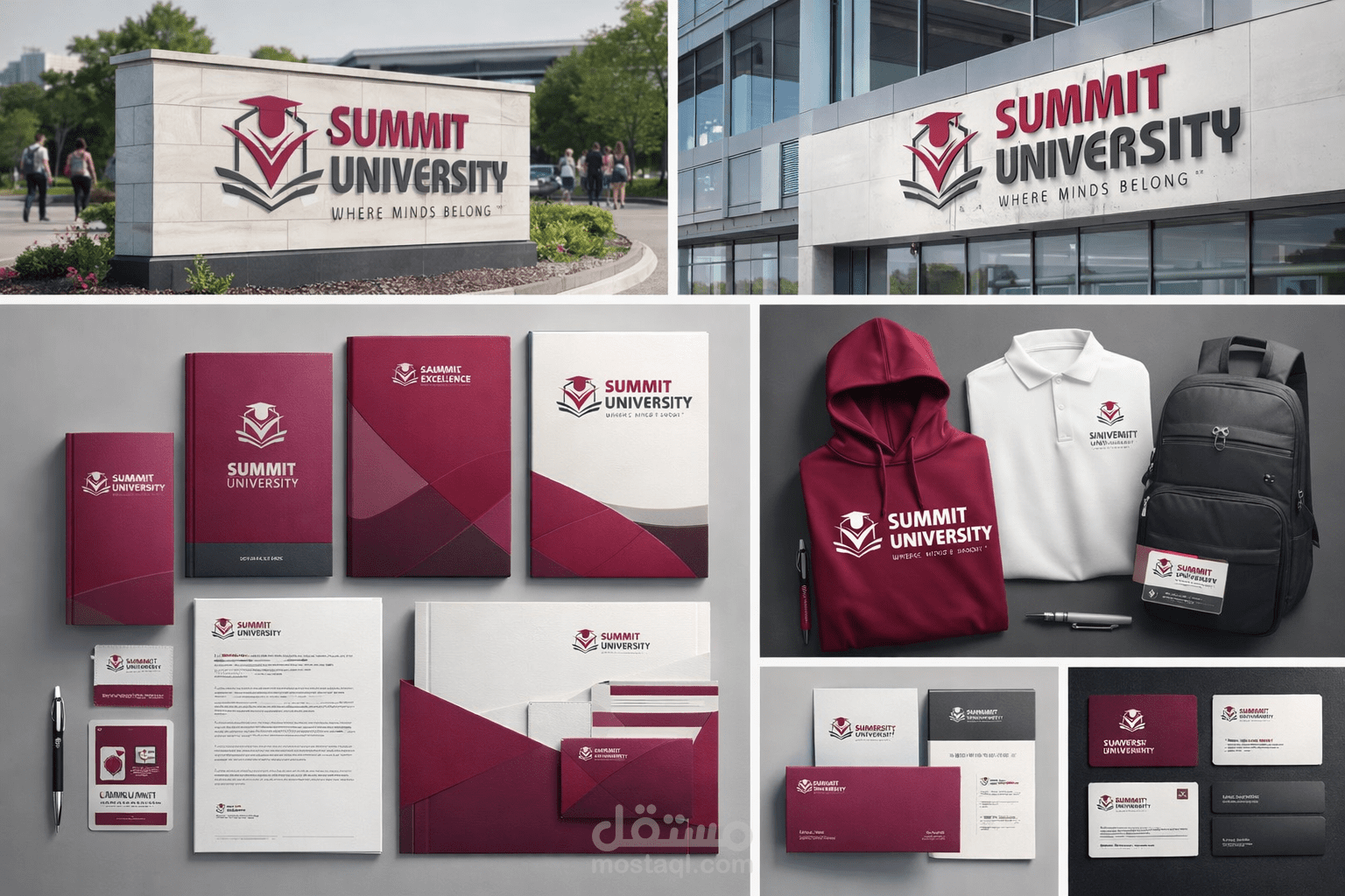 تصميم هوية بصرية متكاملة لجامعة Summit University تشمل الشعار والقرطاسية الرسمية