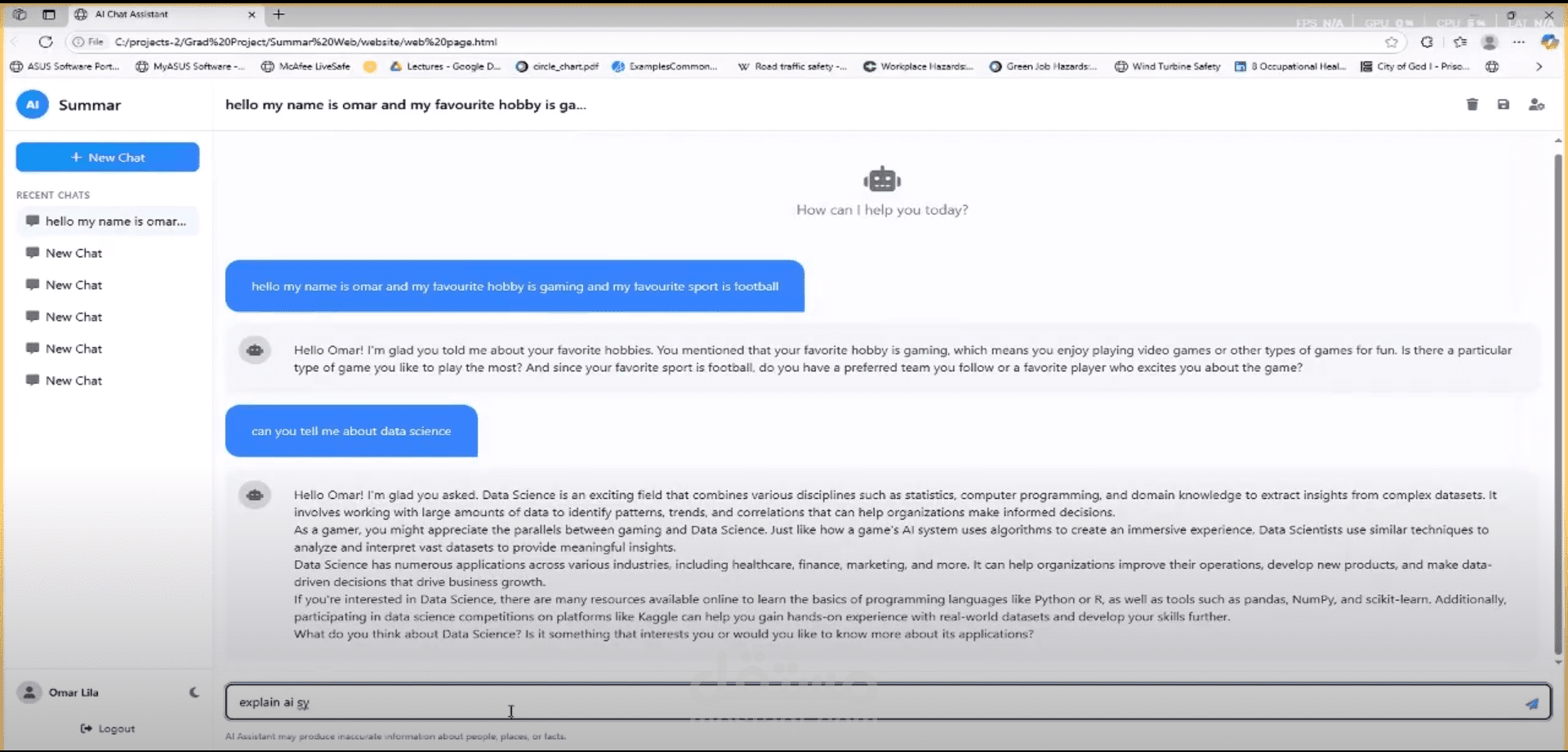 مشروع Summar – روبوت دردشة ثنائي اللغة يعتمد على RAG