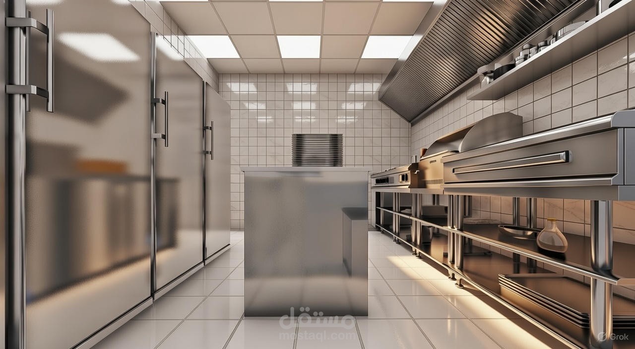تصميم مطبخ مطعم بجميع معداته