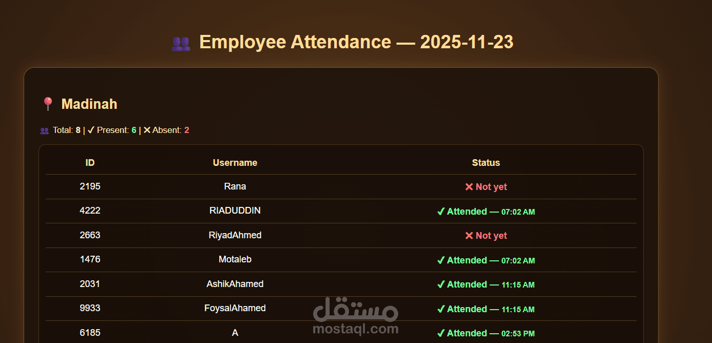 برمجة نظام حضور وانصراف بسيط للموظفين (Attendance System)