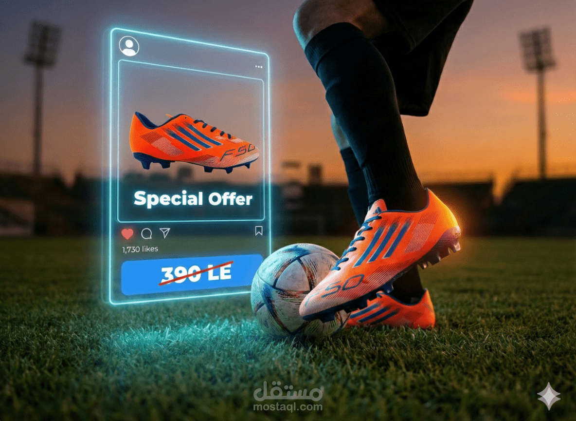 تصميم إعلان هولوجرام احترافي لجزم كرة القدم بجودة فائقه