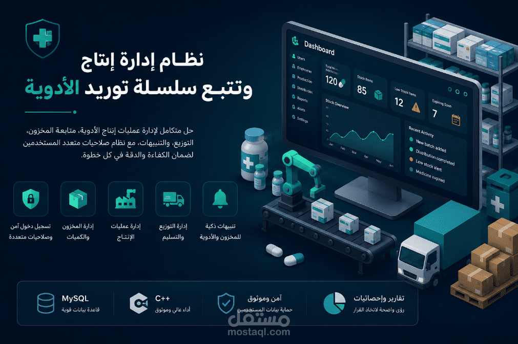 نظام إدارة إنتاج وتتبع سلسلة توريد الأدوية باستخدام C++ و MySQL