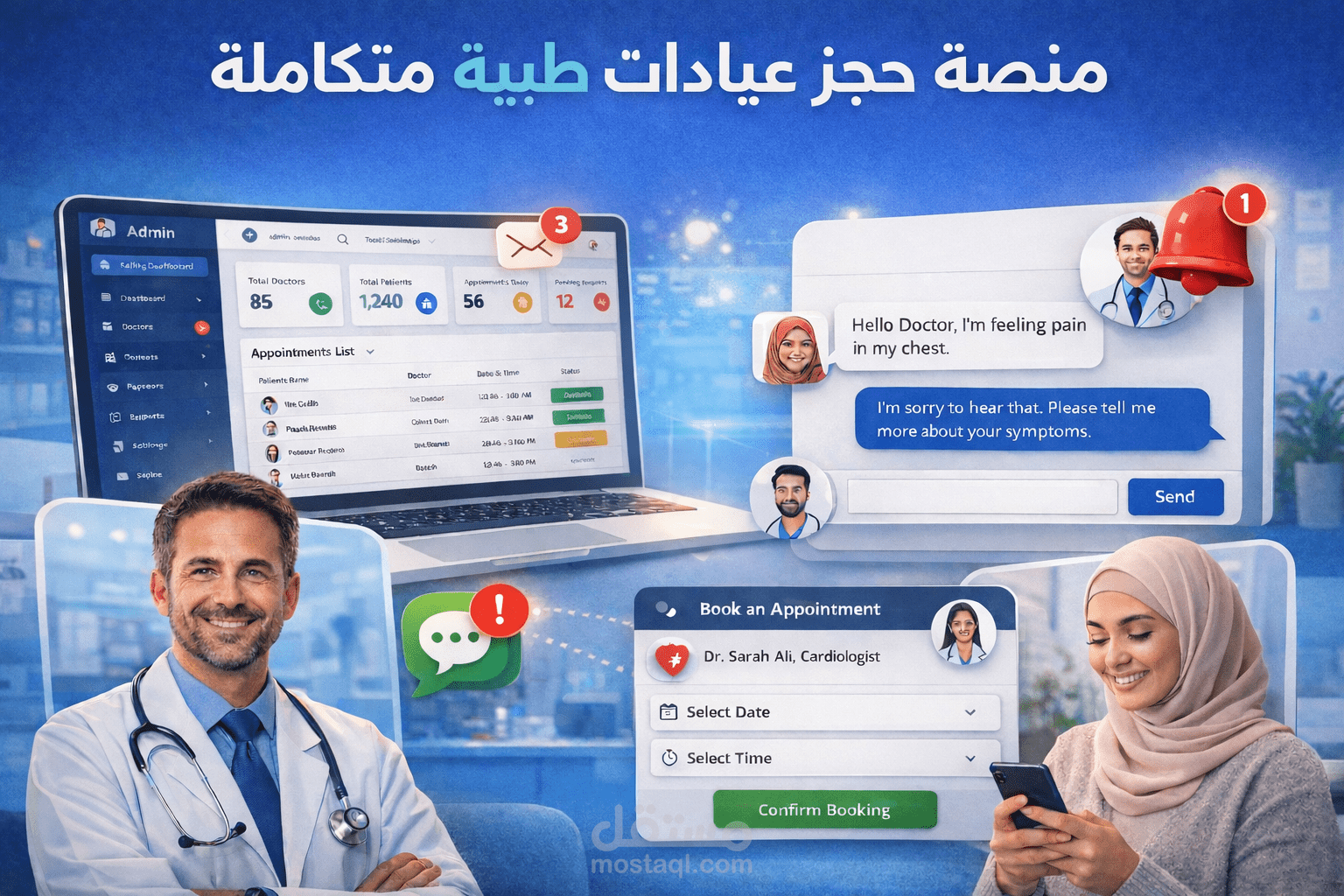 منصة حجز عيادات طبية متكاملة متعددة المستخدمين باستخدام MERN Stack مع نظام تواصل لحظي