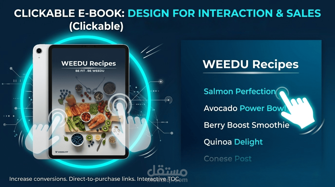 تصميم كتاب وصفات صحية تفاعلي (Clickable E-book) - استراتيجية لزيادة التحويلات.