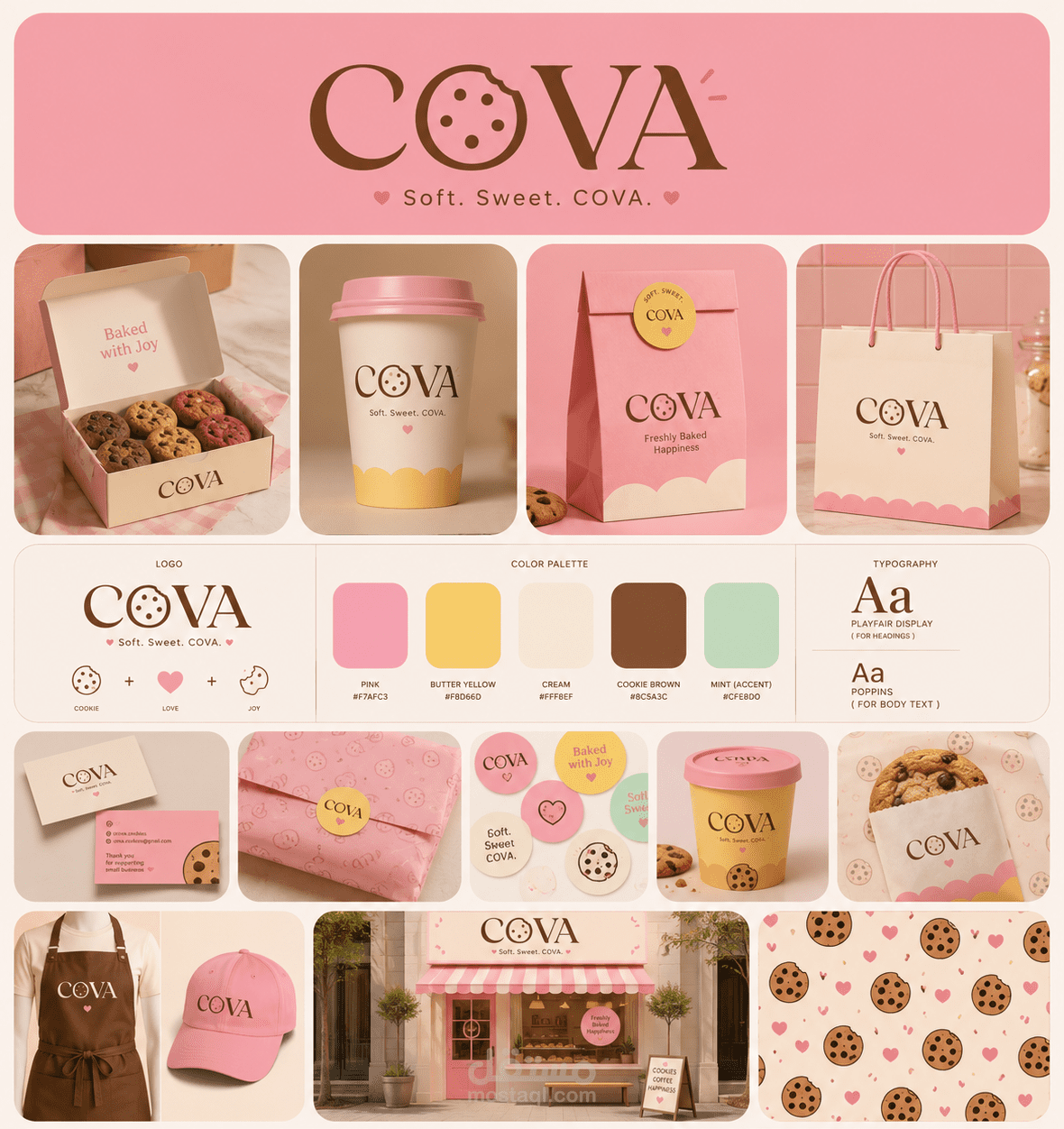 تصميم Brand Board احترافي يعرض الهوية البصرية بأسلوب أنيق ومميز .