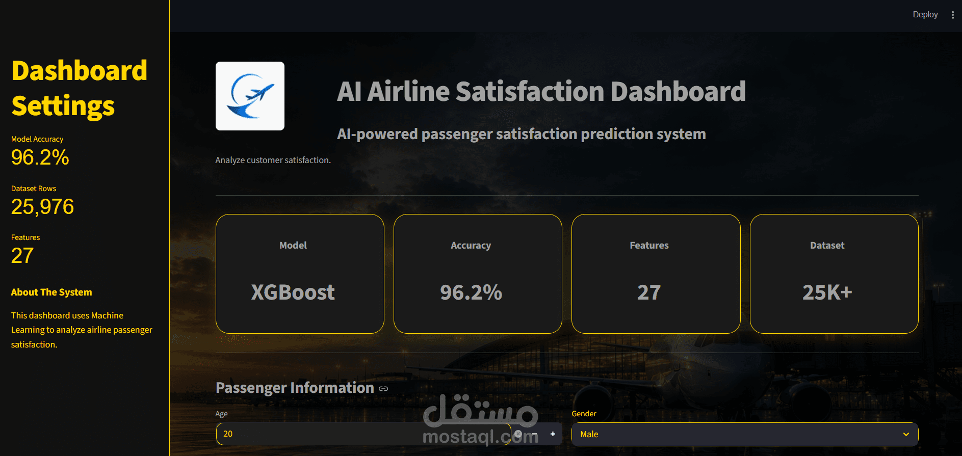 لوحة تحكم ذكية للتنبؤ برضا عملاء شركات الطيران باستخدام Machine Learning