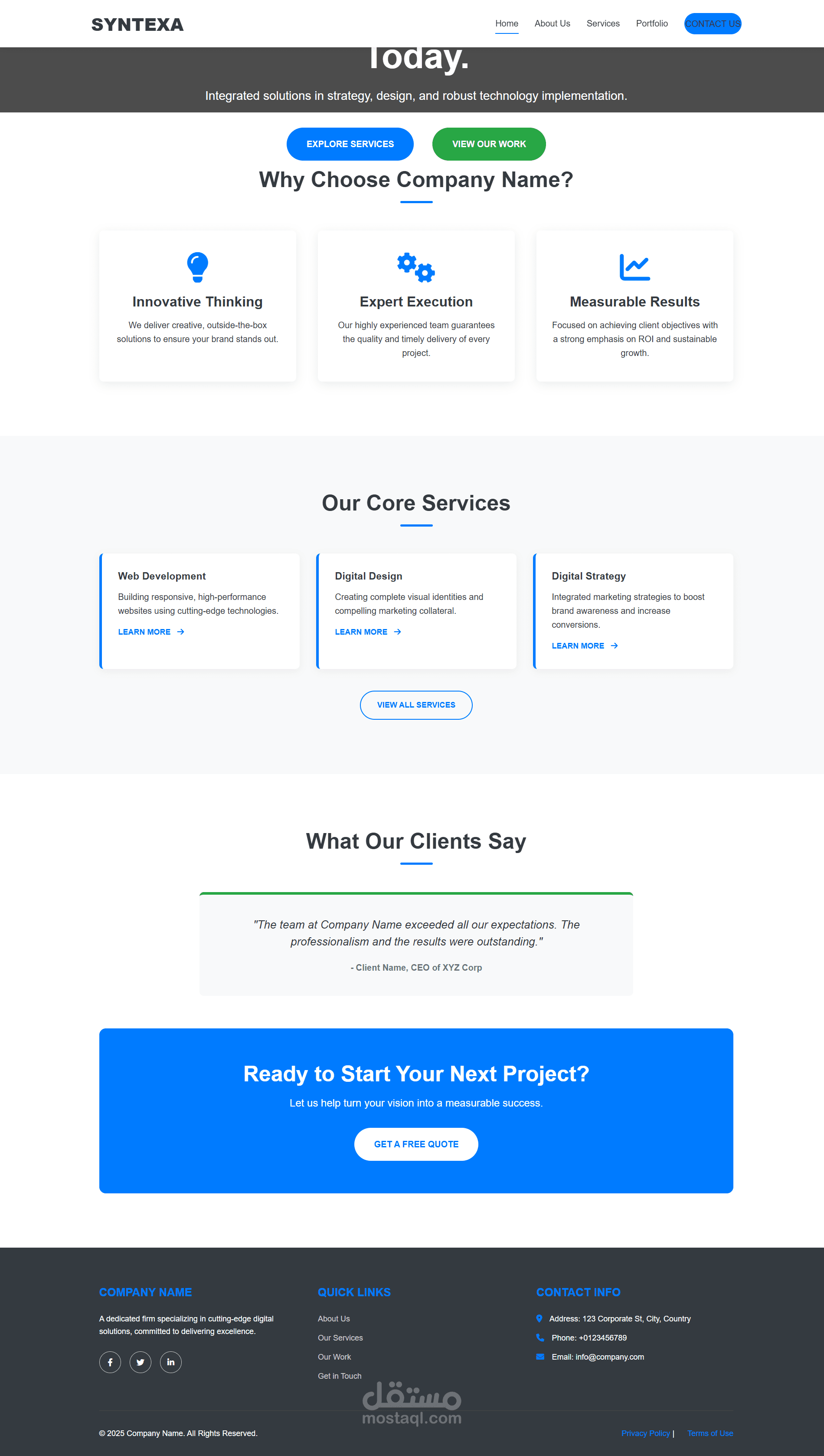 تطوير واجهة موقع شركة Syntexa بشكل احترافي ومتجاوب