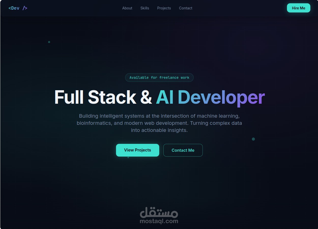 تطوير موقع  متكامل (Full-Stack) لمطور ذكاء اصطناعي ومعلوماتية حيوية