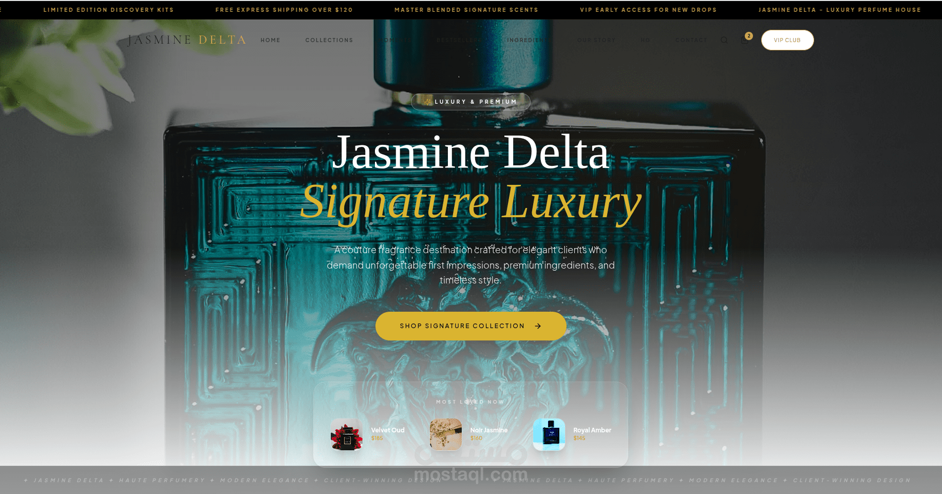 تصميم وتطوير صفحة هبوط فاخرة (Luxury Landing Page) لعطور الياسمين - تجربة تفاعلية