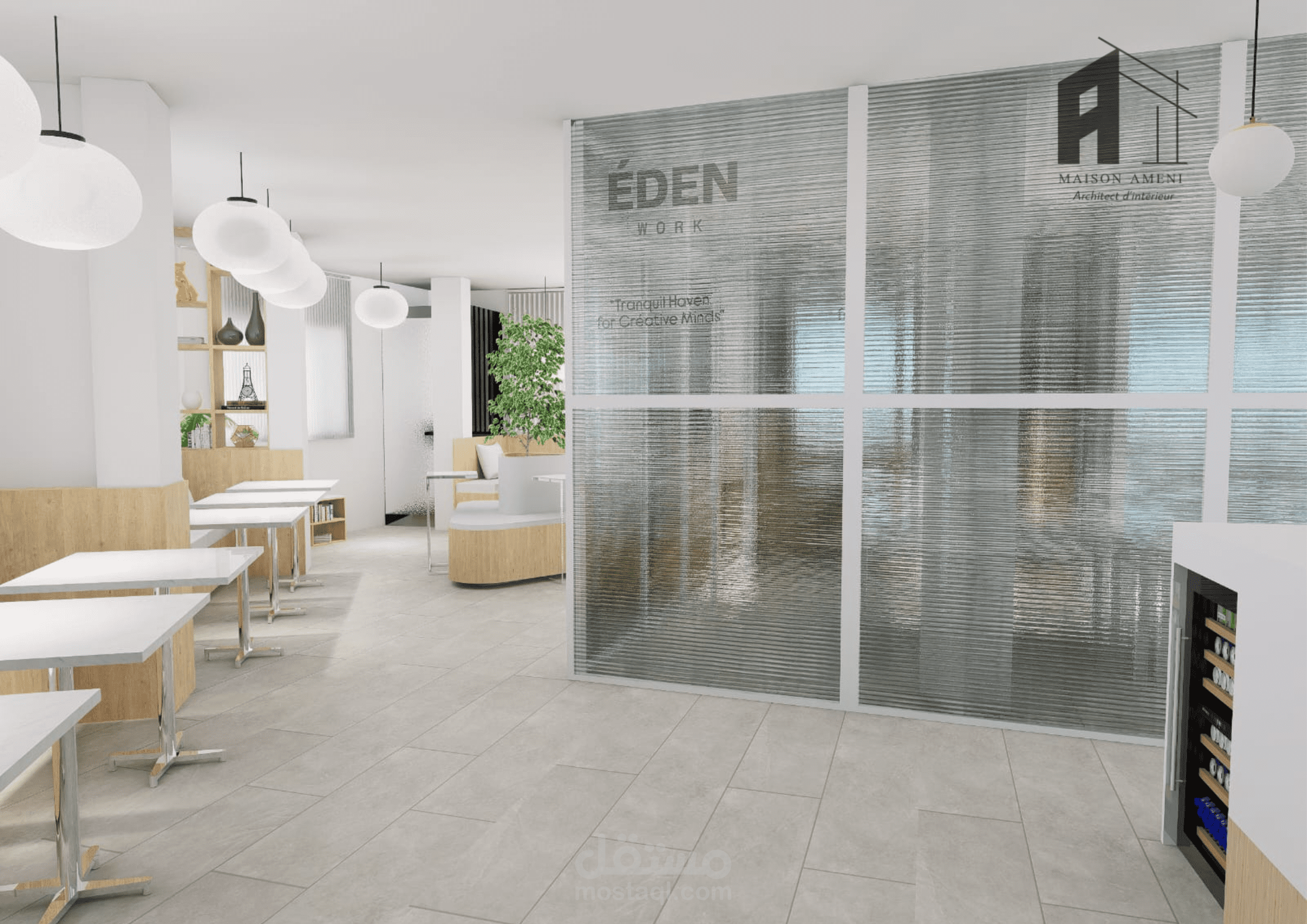 مشروع تهيئة وتصميم داخلي (aménagement intérieur) لفضاء عمل مشترك “Espace Coworking”