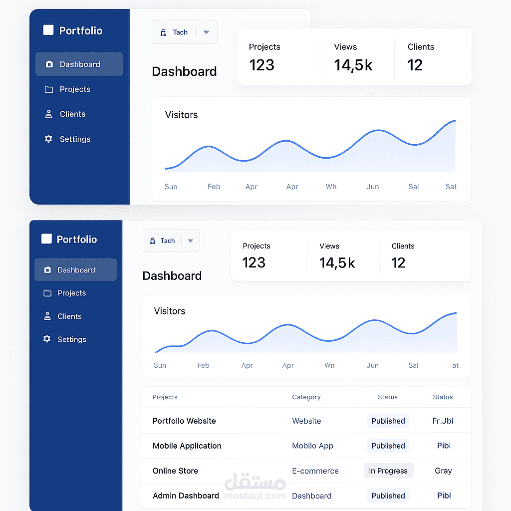 تصميم وتطوير لوحة تحكم (Admin Dashboard) احترافية متجاوبة