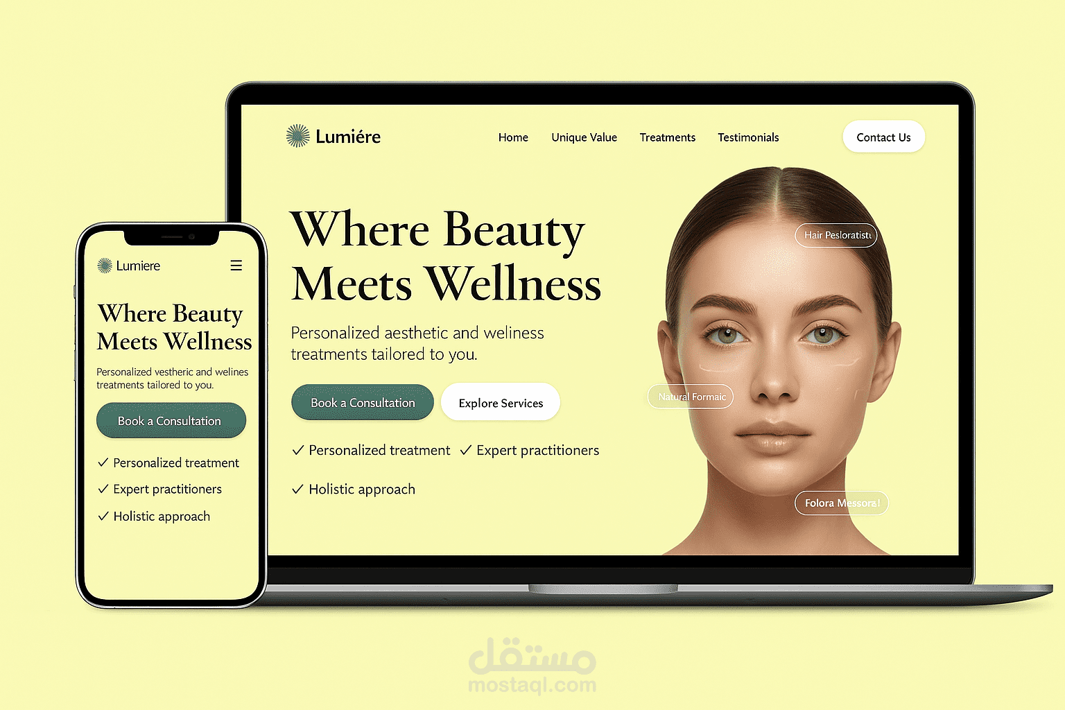 Landing Page تجريبي لعيادة تجميل – React + Tailwind